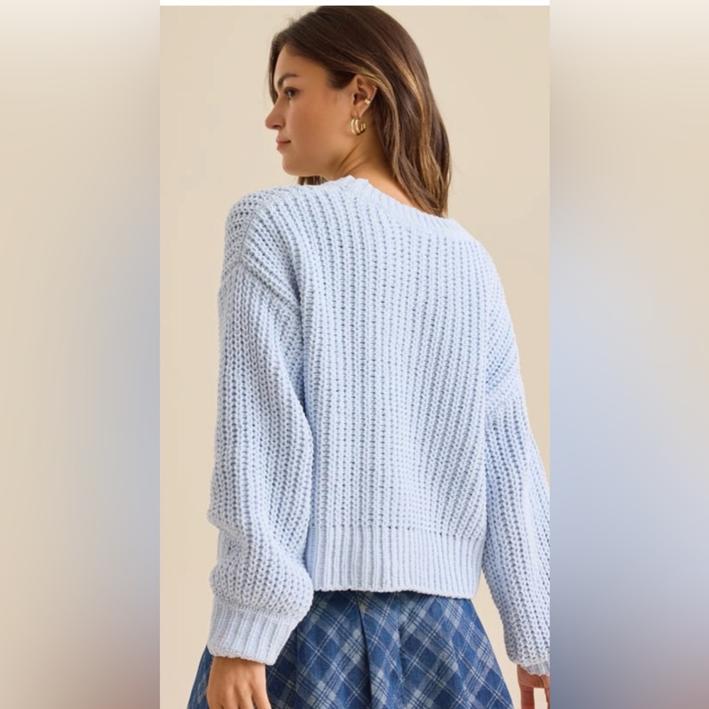 Altar'd State Light Blue Cable Knit Sweater Chenille Texture Lightweight Soft - Picture 4 of 10